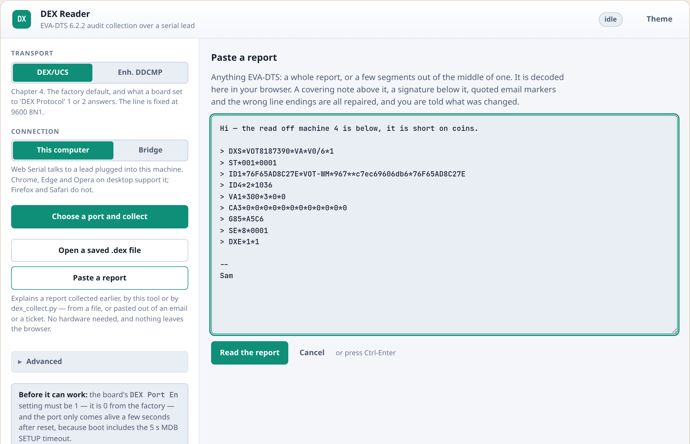 The paste panel, with a report quoted inside a forwarded email
